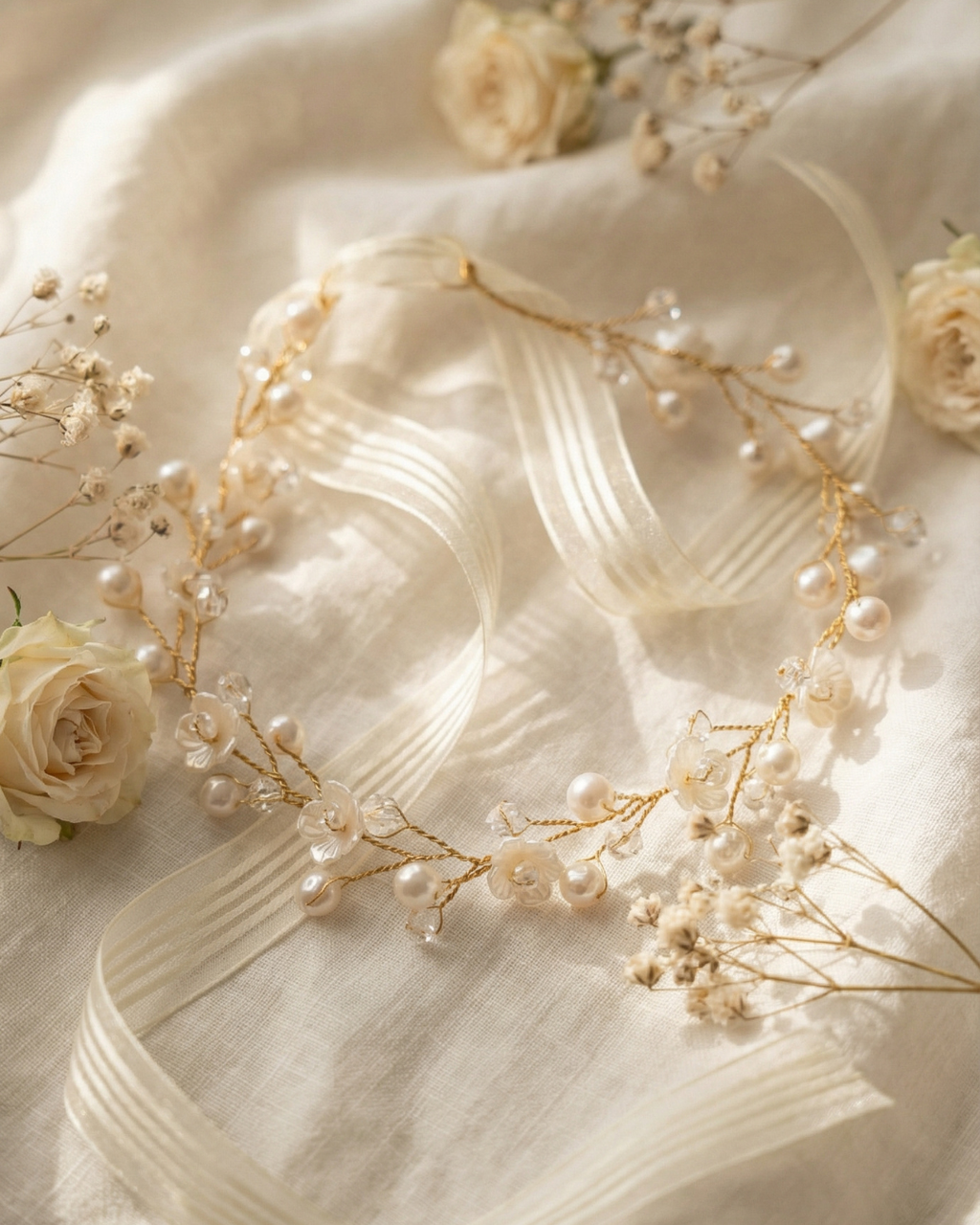 Pearl & Crystal Hair Vine with Ribbon Tie — Pearls Glam Studio, view 5 of 5