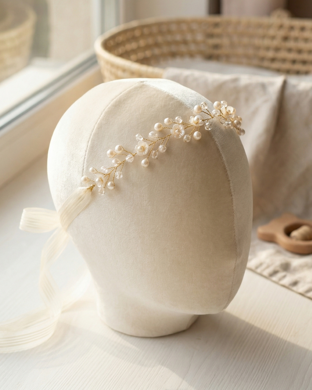 Pearl & Crystal Hair Vine with Ribbon Tie — Pearls Glam Studio, view 2 of 5