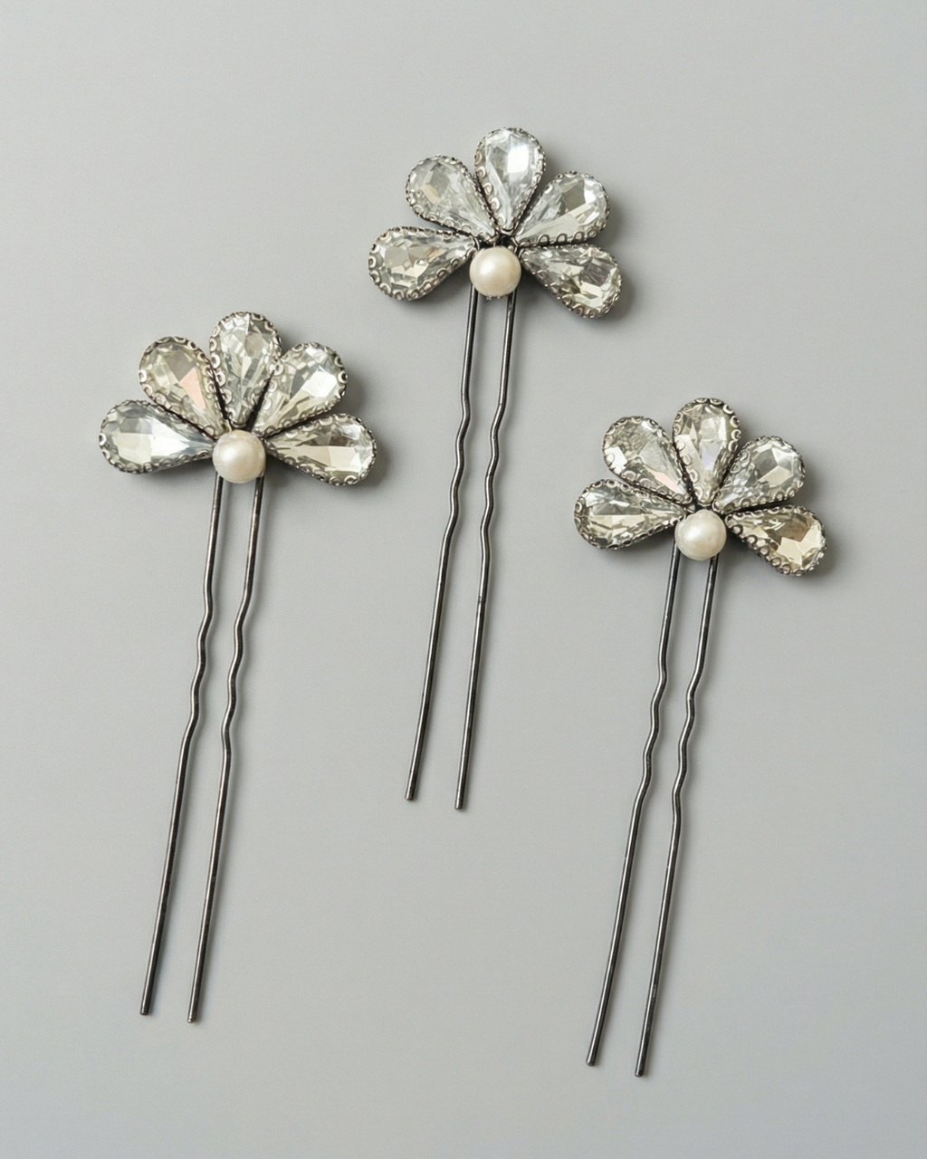 Rhinestones Hair Pins with Pearl – Set of 3 — Pearls Glam Studio, view 2 of 7