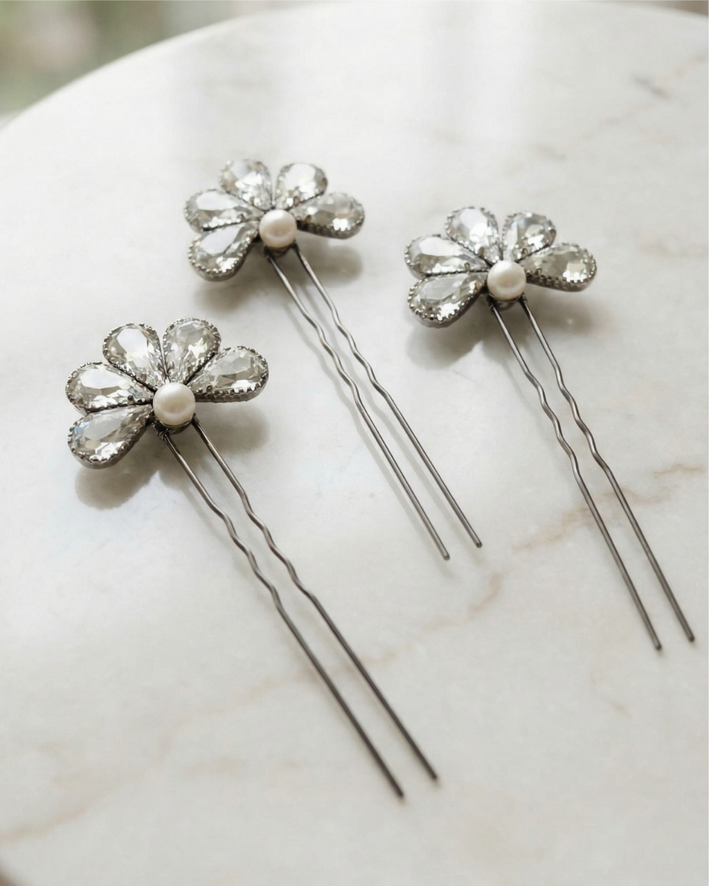 Rhinestones Hair Pins with Pearl – Set of 3 — Pearls Glam Studio, view 6 of 7