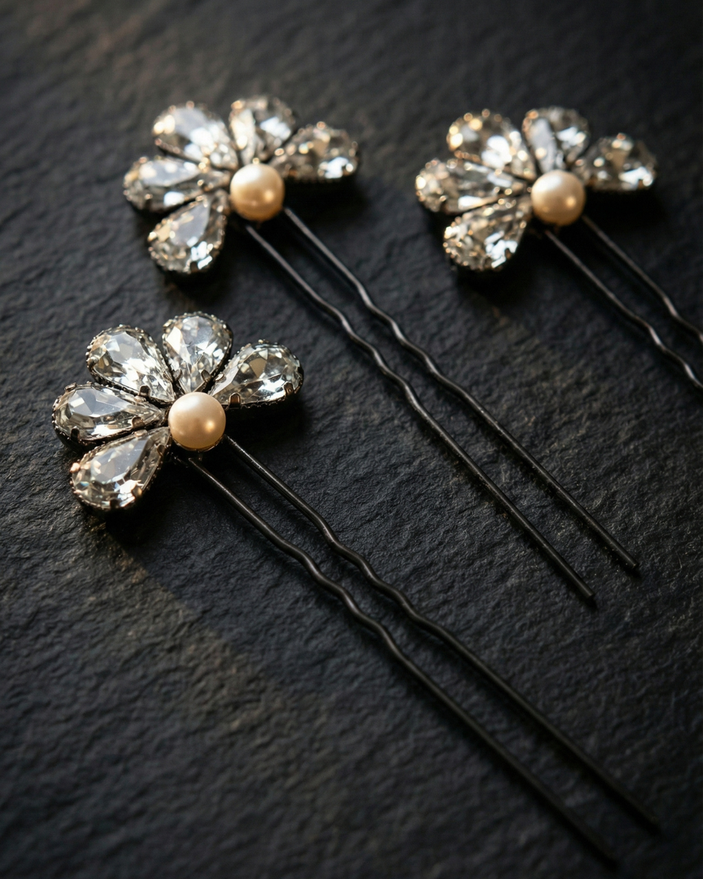 Rhinestones Hair Pins with Pearl – Set of 3 — Pearls Glam Studio, view 3 of 7