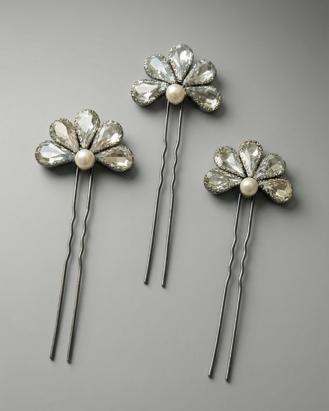 Rhinestones Hair Pins with Pearl – Set of 3 — Pearls Glam Studio, view 7 of 7