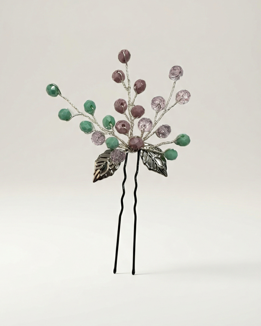 Pastel Beaded Leaf Hair Pin — Pearls Glam Studio, view 4 of 8