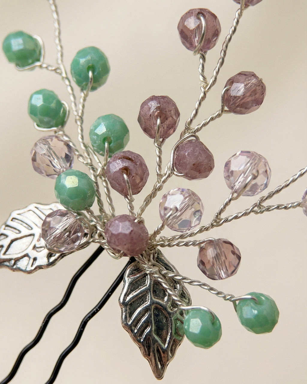 Pastel Beaded Leaf Hair Pin — Pearls Glam Studio, view 6 of 8