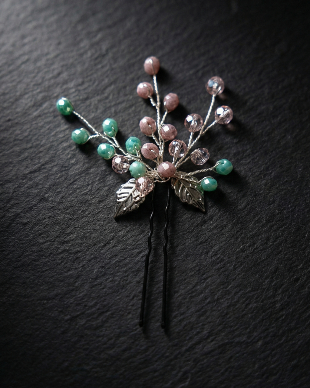 Pastel Beaded Leaf Hair Pin — Pearls Glam Studio, view 8 of 8