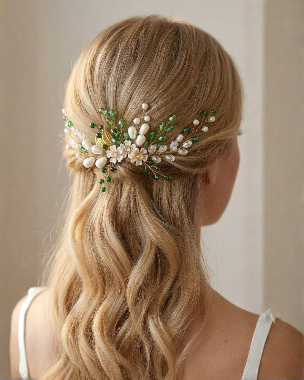 The Verdelle Pearl & Green Crystal Hair Comb — Pearls Glam Studio, view 2 of 5
