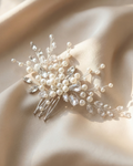 The Elara ivory pearl spray hair comb with rhinestones — Pearls Glam Studio