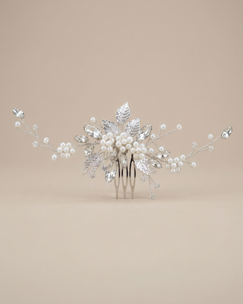 The Liora Silver Leaf Pearl Hair Comb — Pearls Glam Studio, view 4 of 9