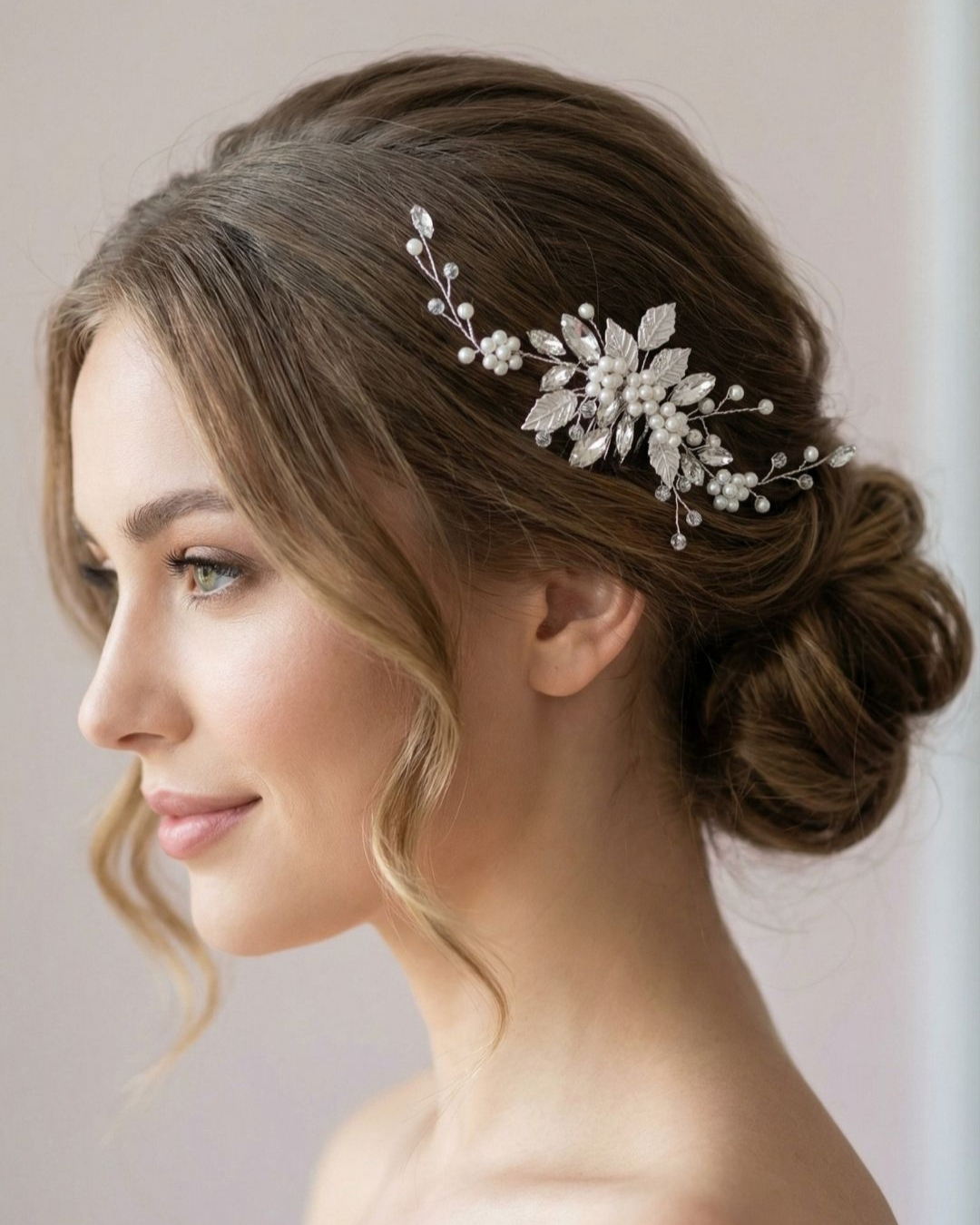 The Liora Silver Leaf Pearl Hair Comb — Pearls Glam Studio, view 3 of 9