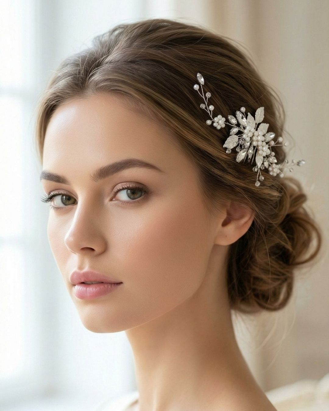 The Liora Silver Leaf Pearl Hair Comb — Pearls Glam Studio, view 2 of 9