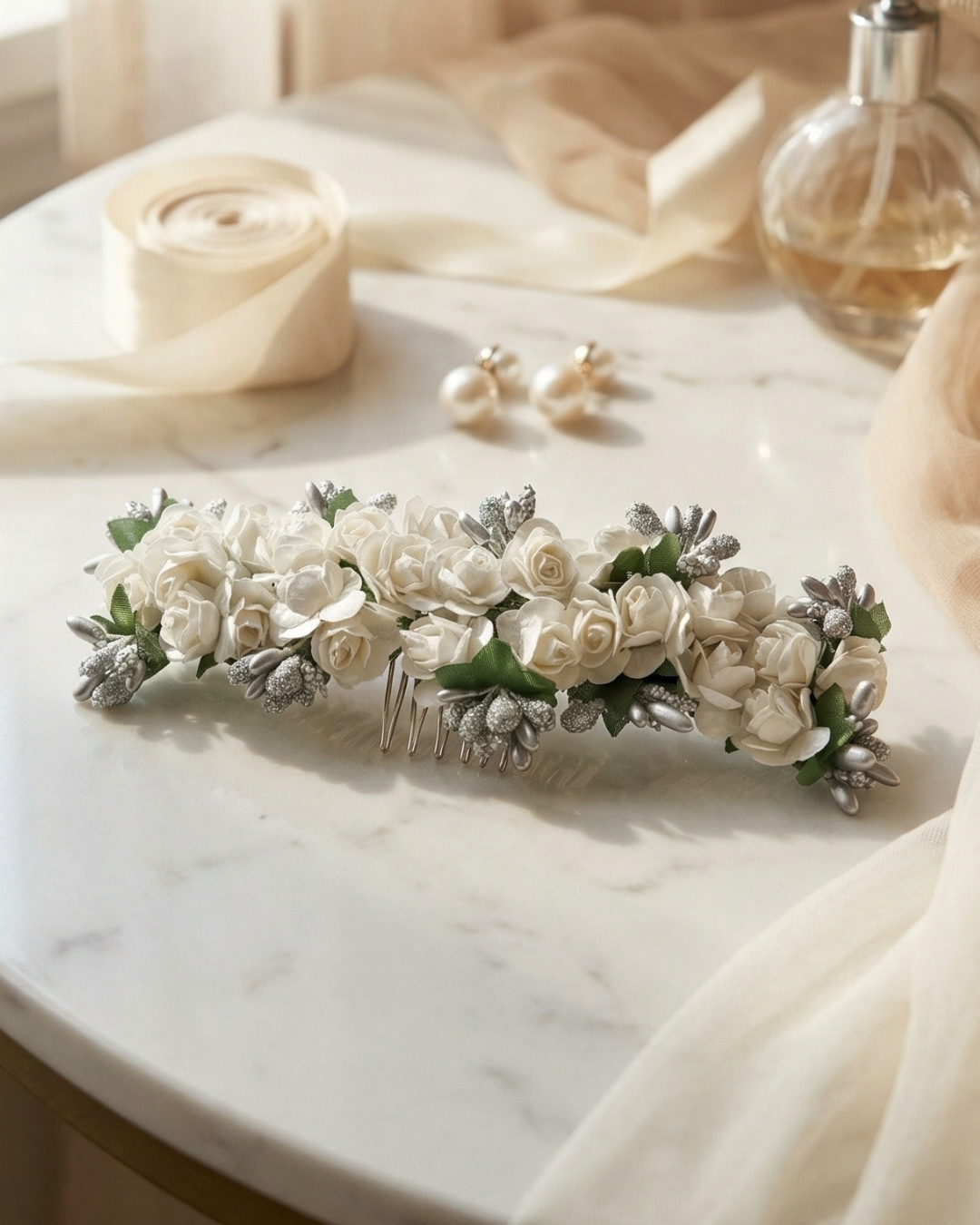 The Winter Garden Floral Hair Comb — Pearls Glam Studio, view 5 of 5