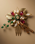 The Regal Bloom Gold Hair Comb – Ruby & Emerald Edition — Pearls Glam Studio, view 1 of 6