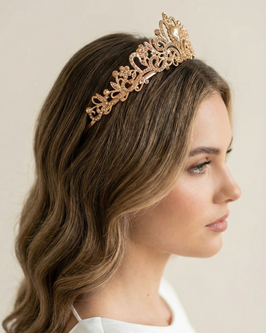 The Aurelius Gold Crystal Crown – Regal Statement Tiara — Pearls Glam Studio, view 2 of 6