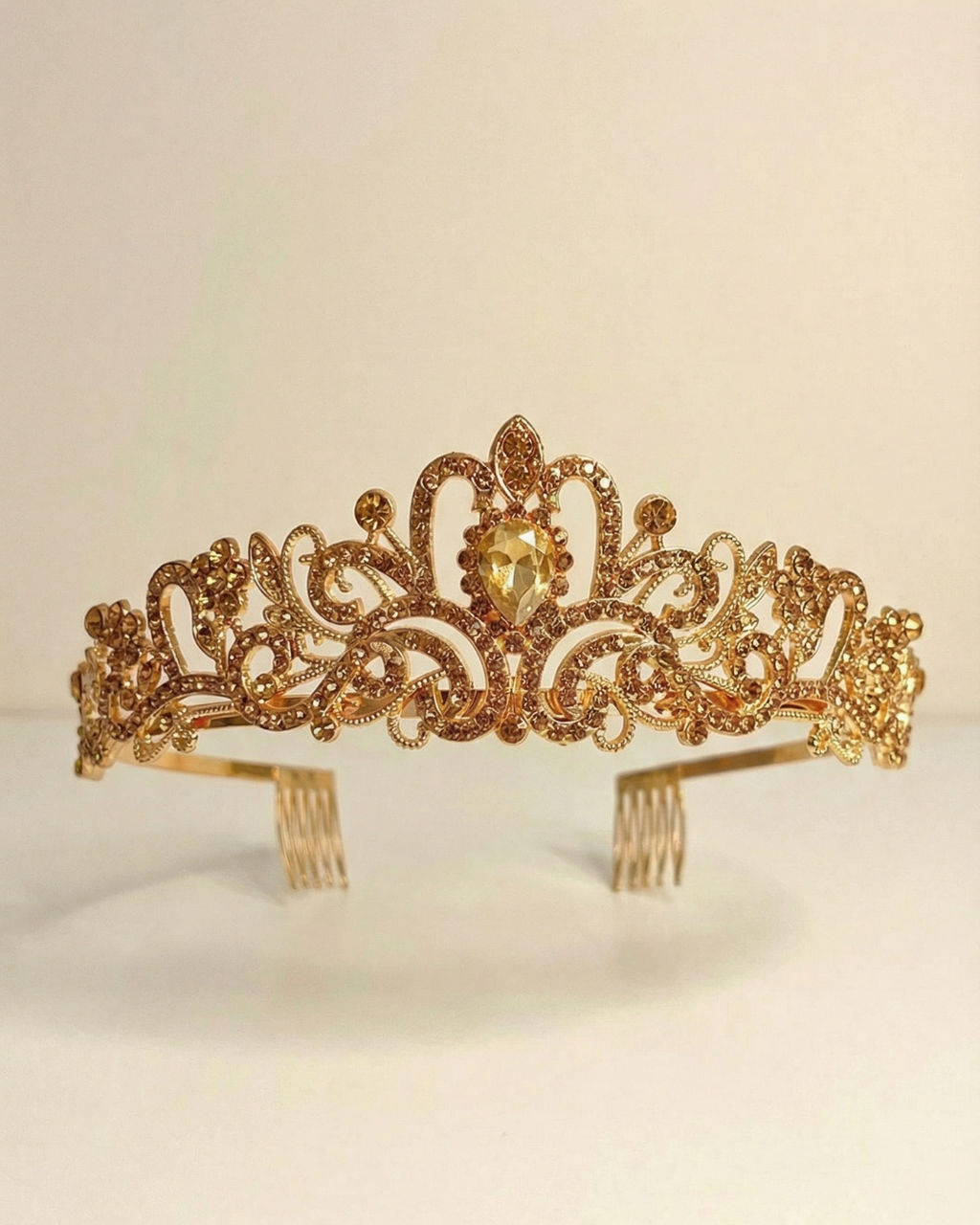 The Aurelius Gold Crystal Crown – Regal Statement Tiara — Pearls Glam Studio, view 4 of 6