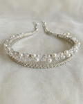 The Alina double silver hair band with pearls and rhinestones — Pearls Glam Studio