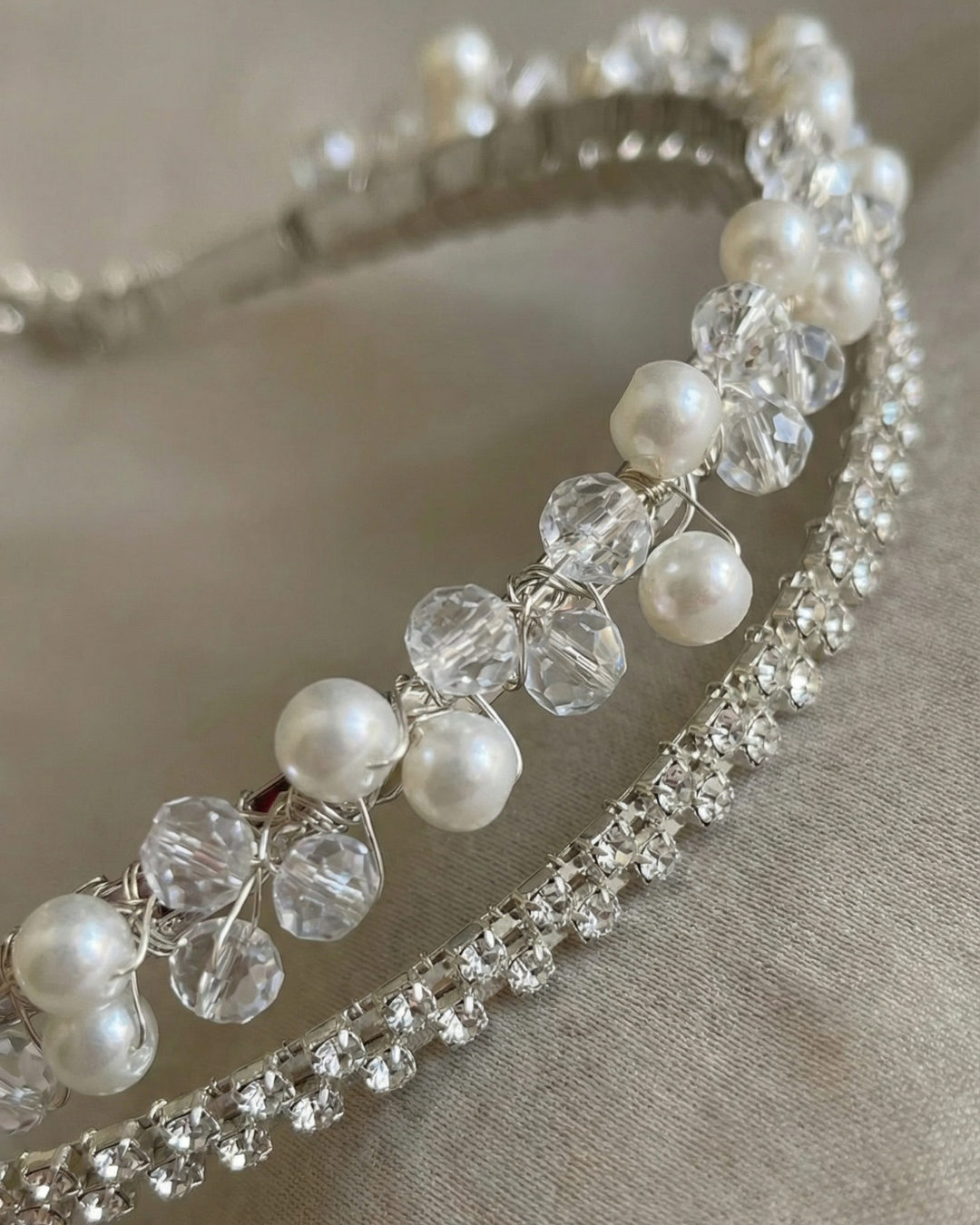 The Alina Pearl & Crystal Hair Band - Double — Pearls Glam Studio, view 3 of 6
