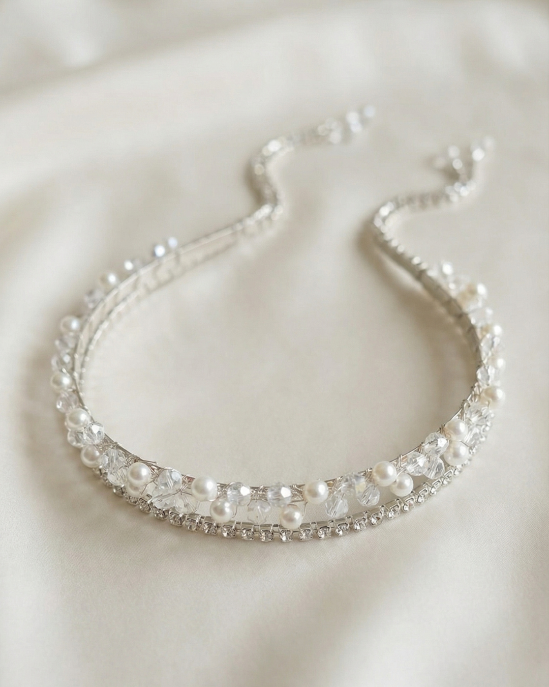 The Alina Pearl & Crystal Hair Band - Double — Pearls Glam Studio, view 4 of 6