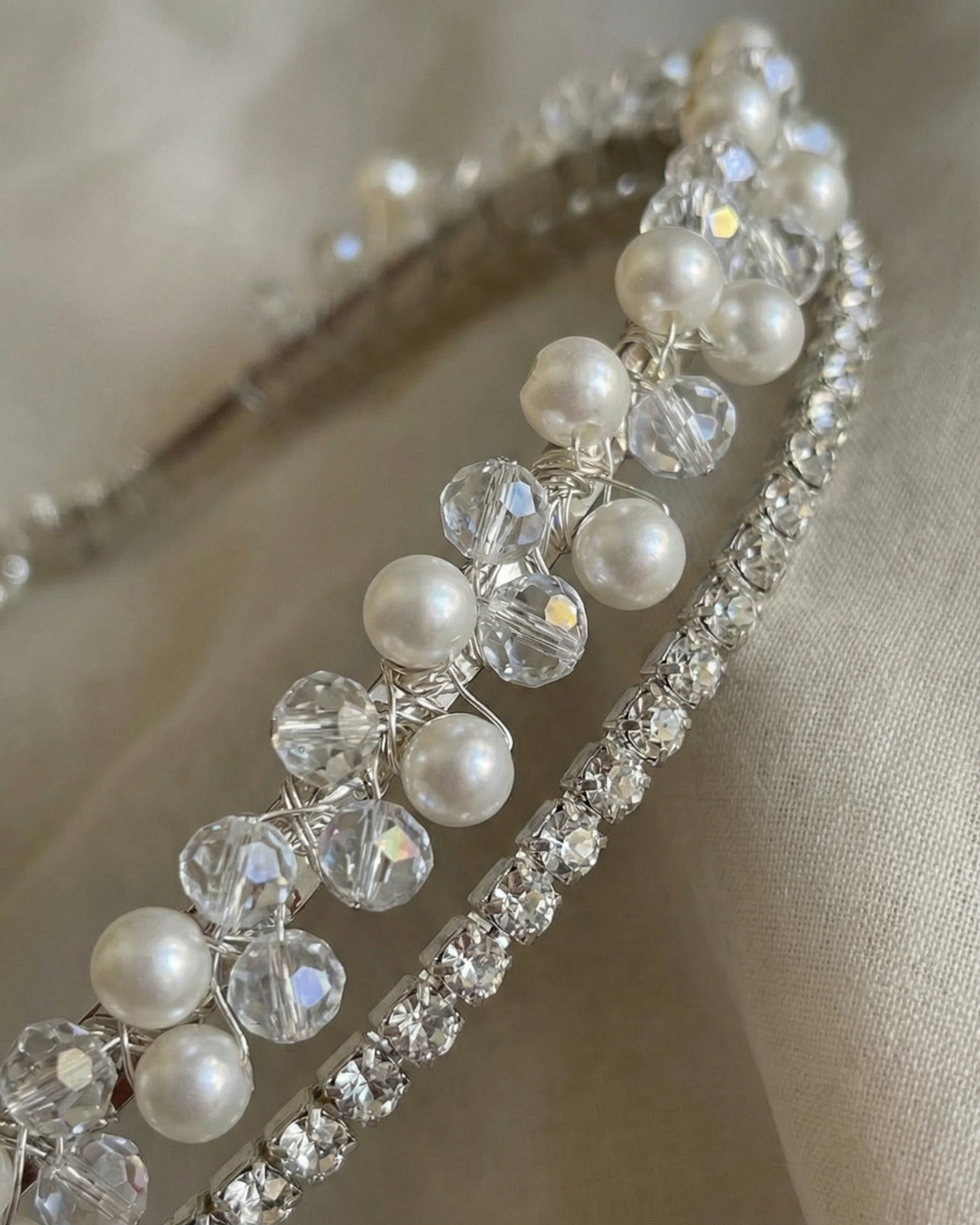 The Alina Pearl & Crystal Hair Band - Double — Pearls Glam Studio, view 5 of 6