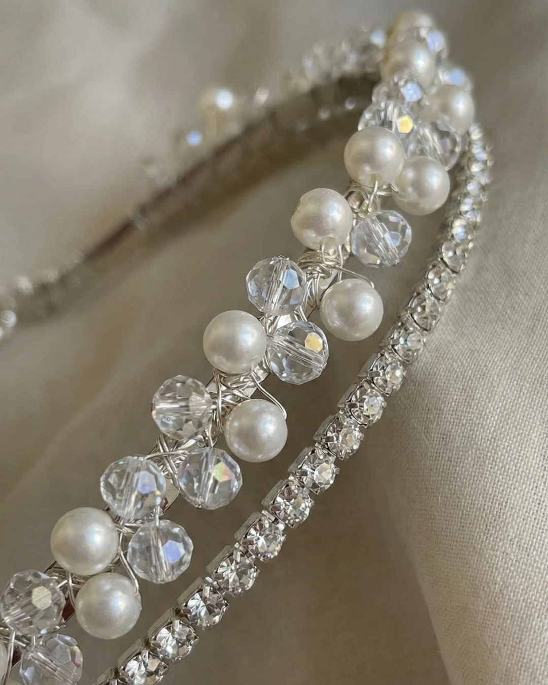 The Alina Pearl & Crystal Hair Band - Double — Pearls Glam Studio, view 5 of 6