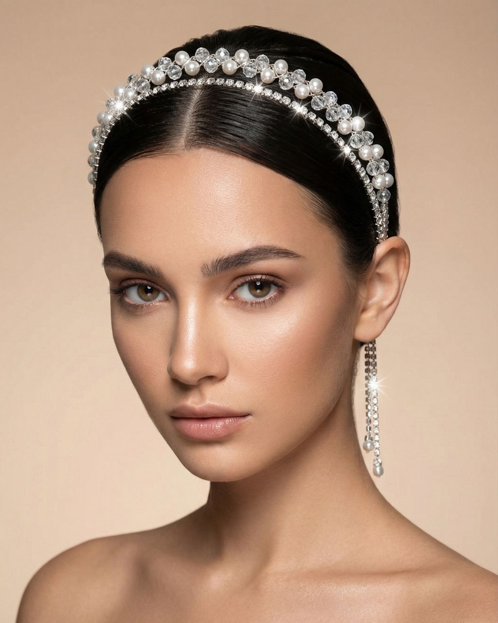 The Alina Pearl & Crystal Hair Band - Double — Pearls Glam Studio, view 2 of 6