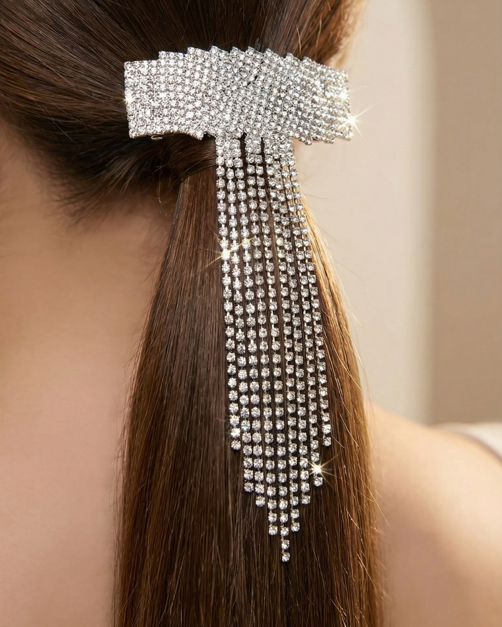 The Stardust Rhinestone Bow Clip – French Clip — Pearls Glam Studio, view 3 of 6