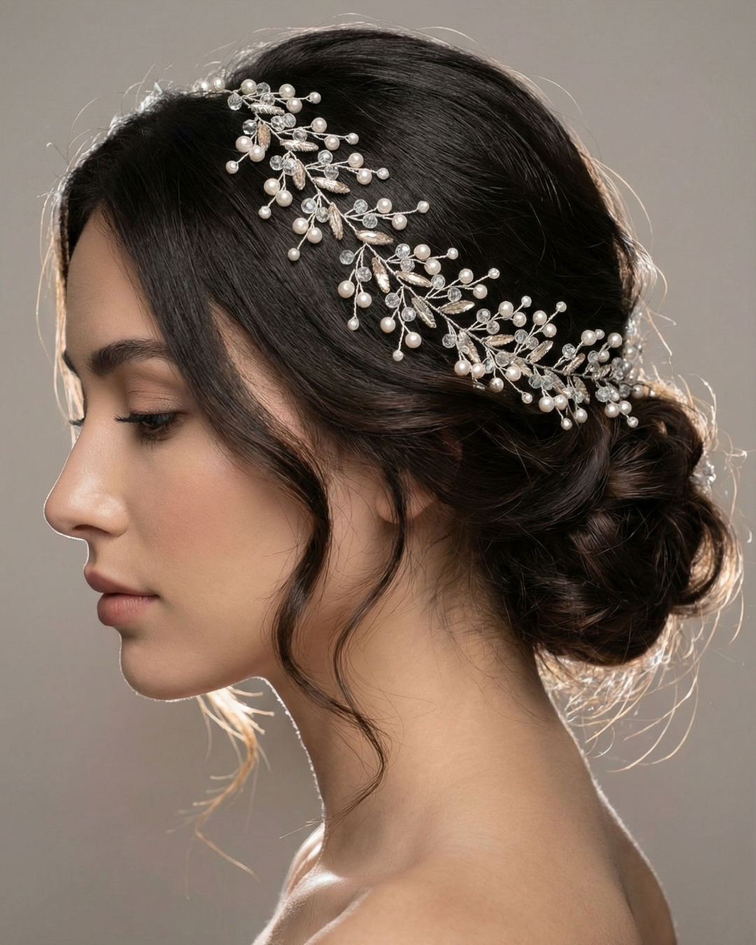 The Serene Pearl & Crystal Hair Vine — Pearls Glam Studio, view 4 of 7