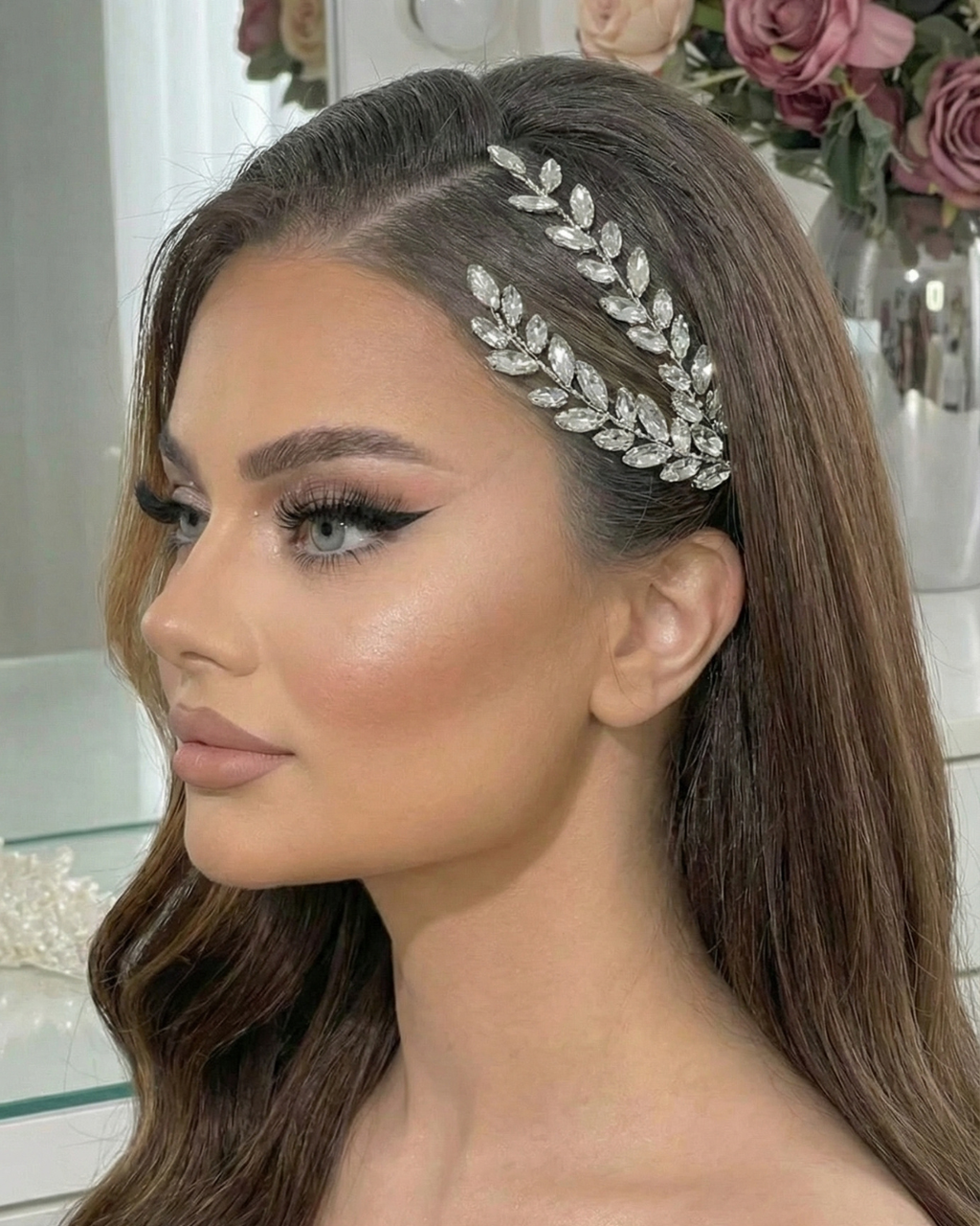 The Glow Laurel Crystal Hair Vine - Twin Silver — Pearls Glam Studio, view 4 of 5