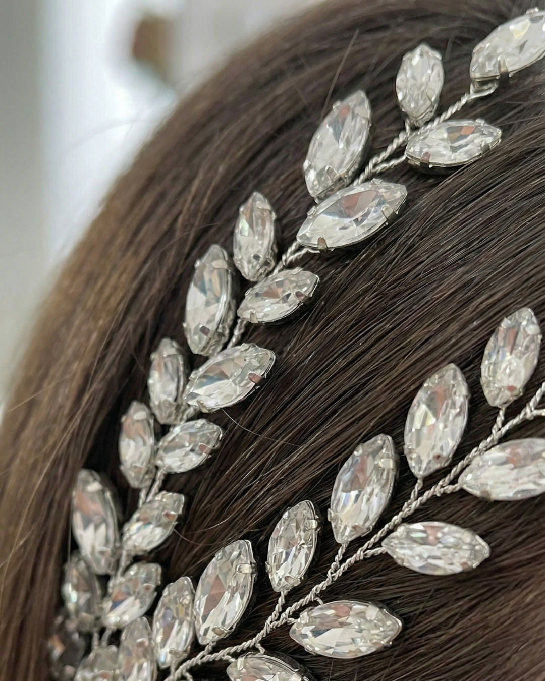 The Glow Laurel Crystal Hair Vine - Twin Silver — Pearls Glam Studio, view 5 of 5