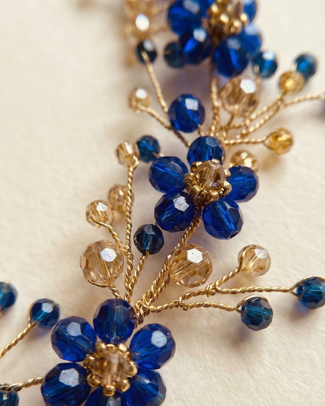 Sapphire Blue Crystal Hair Vine — Pearls Glam Studio, view 3 of 6