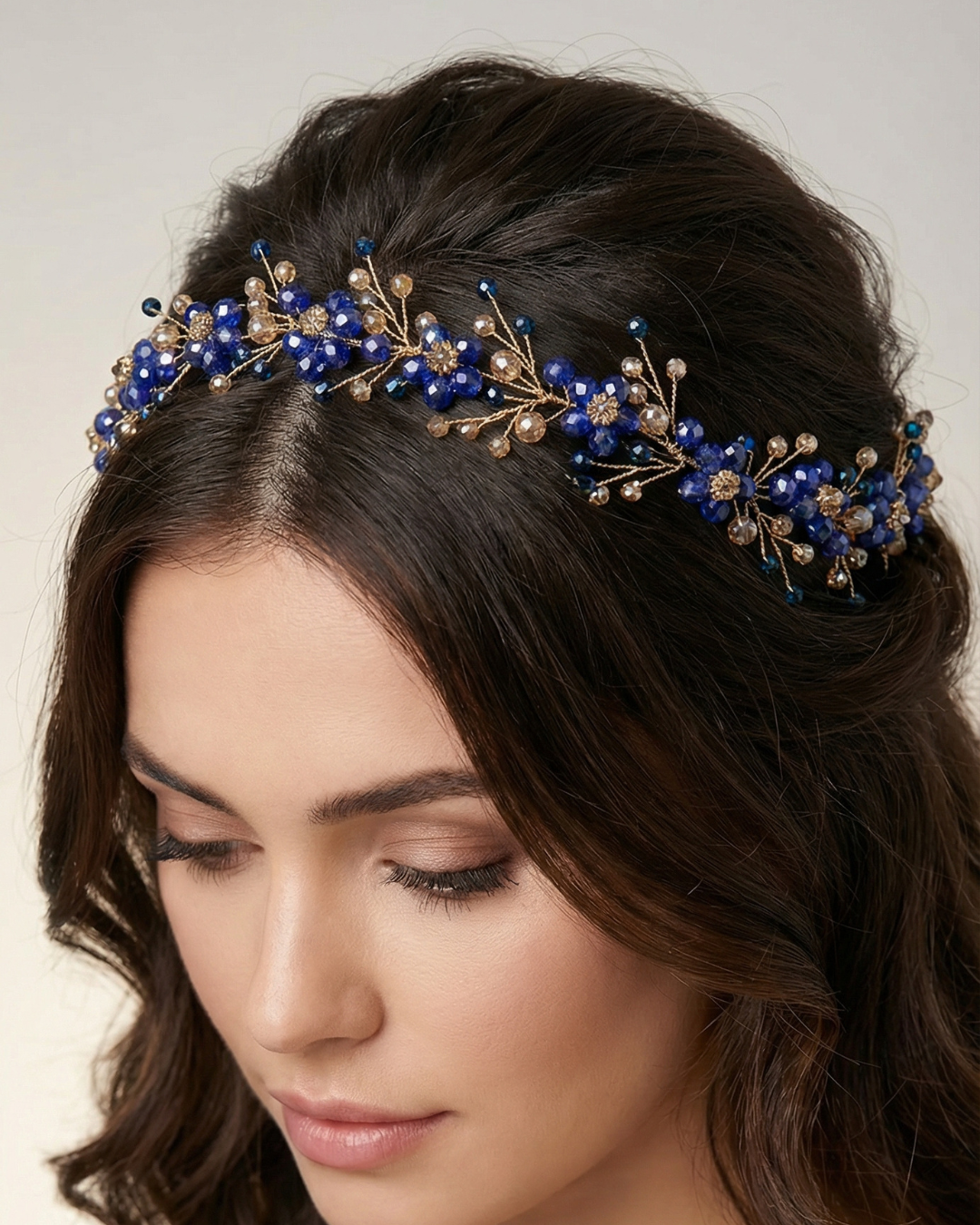 Sapphire Blue Crystal Hair Vine — Pearls Glam Studio, view 2 of 6