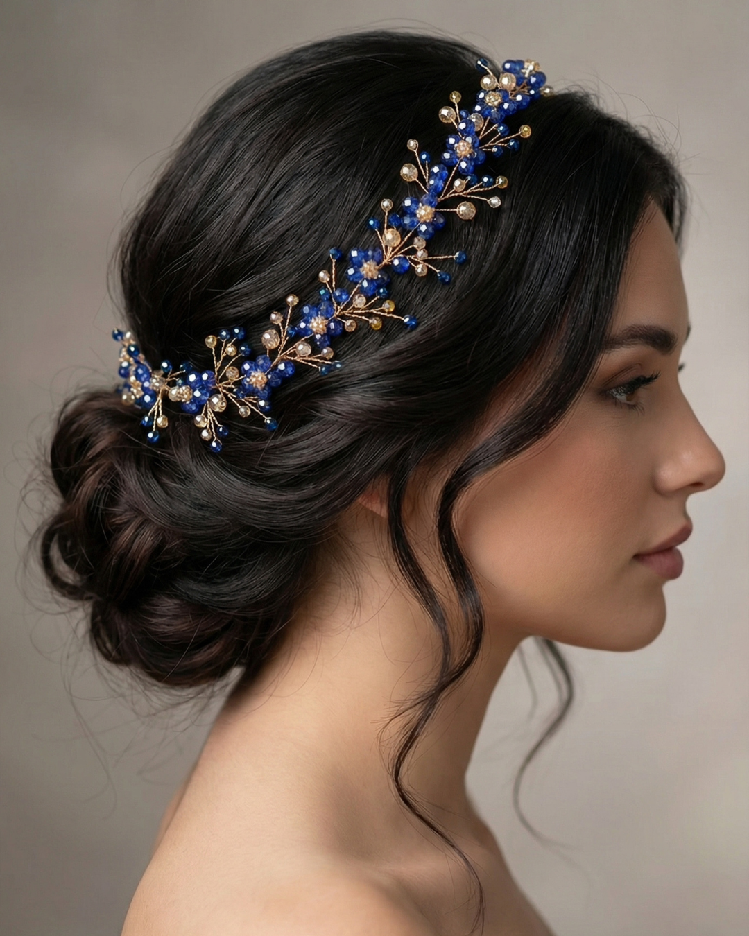 Sapphire Blue Crystal Hair Vine — Pearls Glam Studio, view 4 of 6