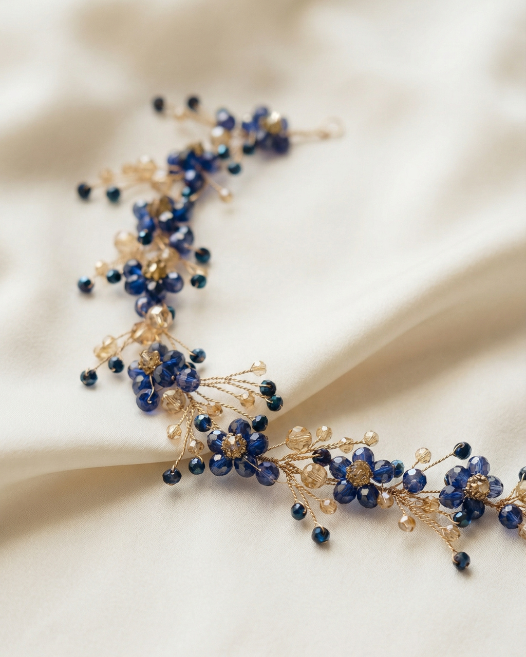 Sapphire Blue Crystal Hair Vine — Pearls Glam Studio, view 6 of 6