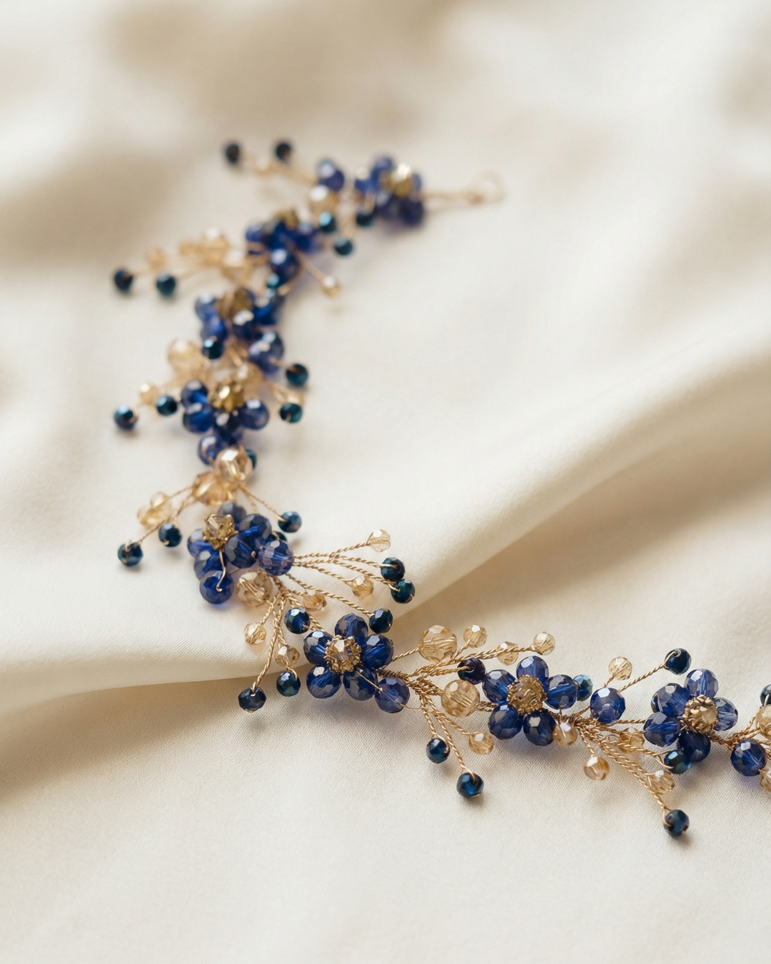 Sapphire Blue Crystal Hair Vine — Pearls Glam Studio, view 6 of 6