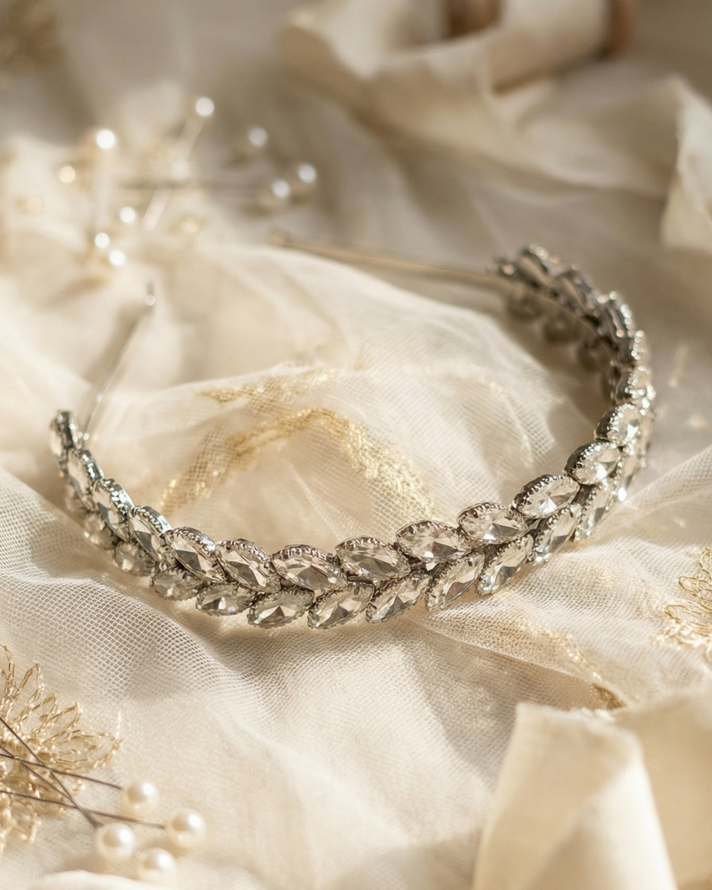 The Astra Headband - Silver Rhinestones — Pearls Glam Studio, view 3 of 6