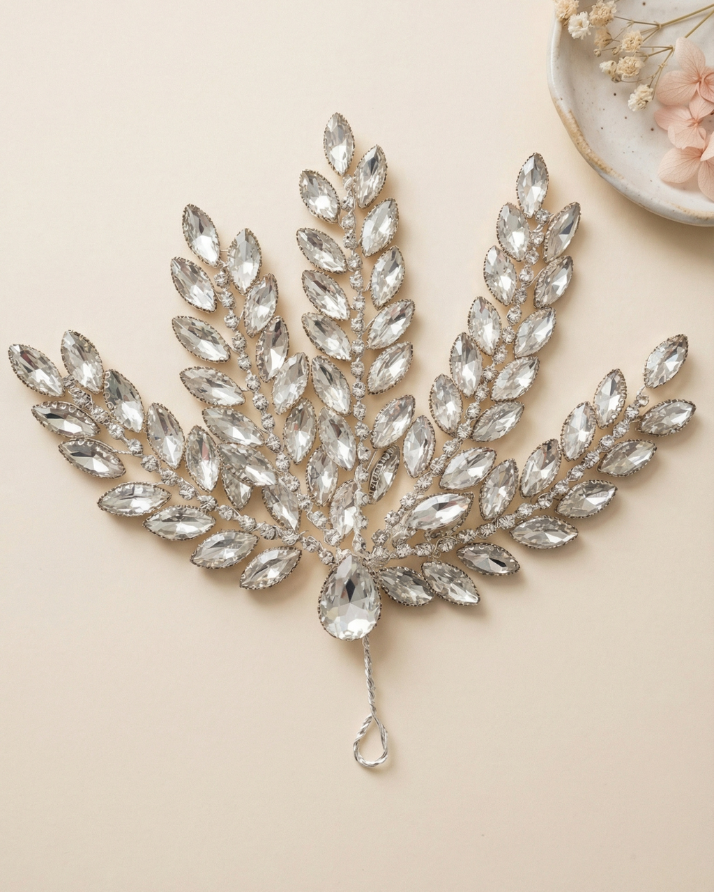 Noir Crystal Hair Piece — smoky marquise crystal fan — Pearls Glam Studio