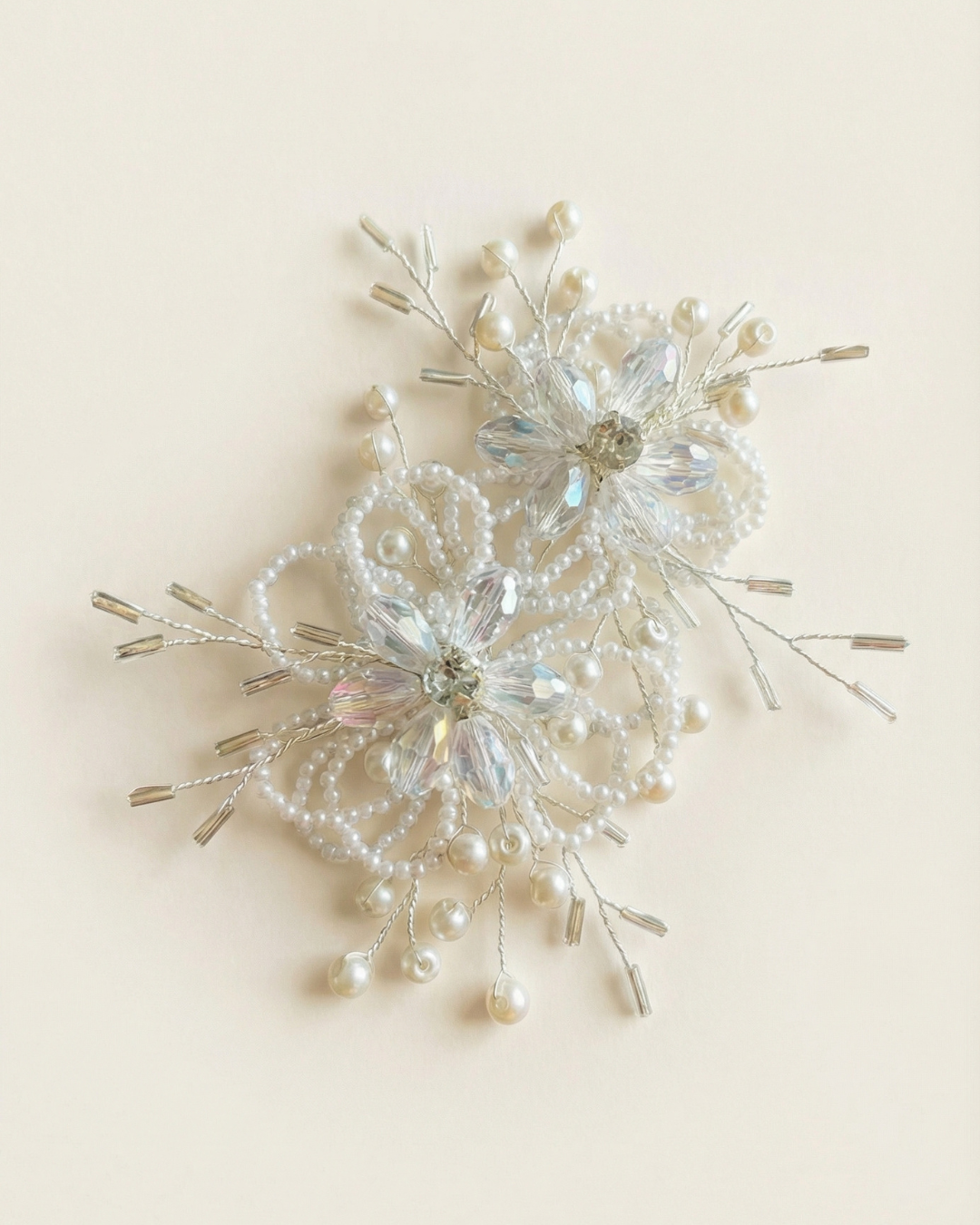 The Pearl Grace crystal floral side piece with pearl beadwork — Pearls Glam Studio