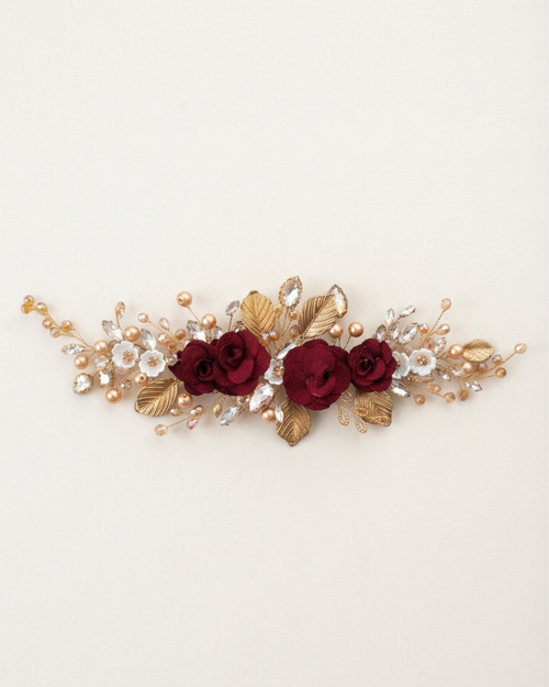 Burgundy Rose Vine Hair Piece - Signature — Pearls Glam Studio, view 1 of 4