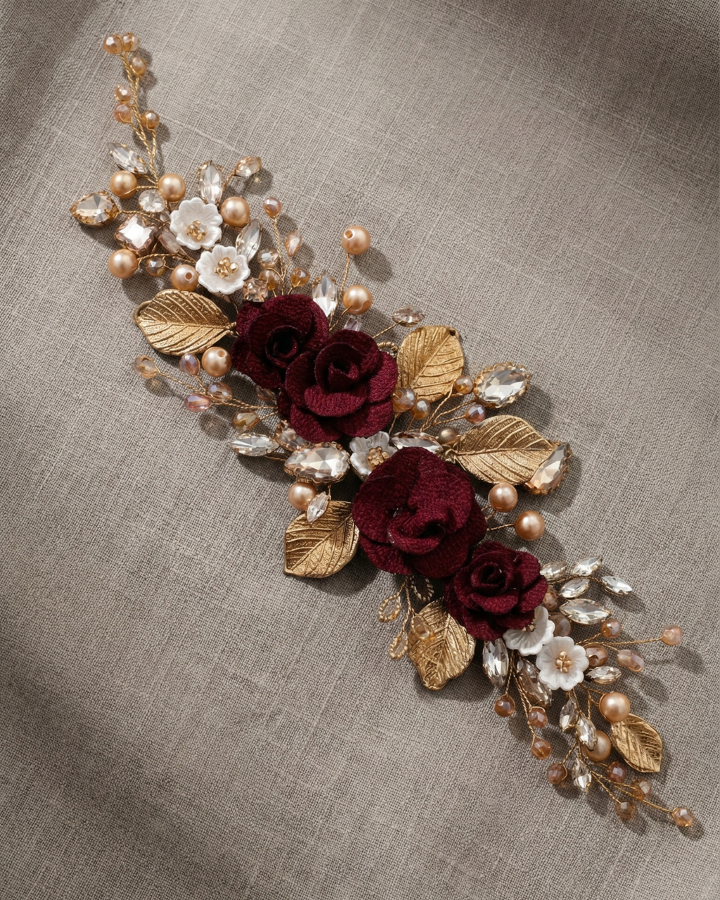 Burgundy Rose Vine Hair Piece - Signature — Pearls Glam Studio, view 3 of 4