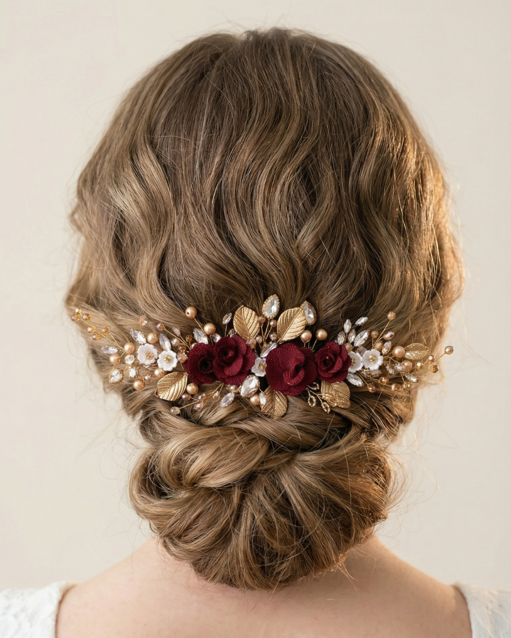 Burgundy Rose Vine Hair Piece - Signature — Pearls Glam Studio, view 4 of 4