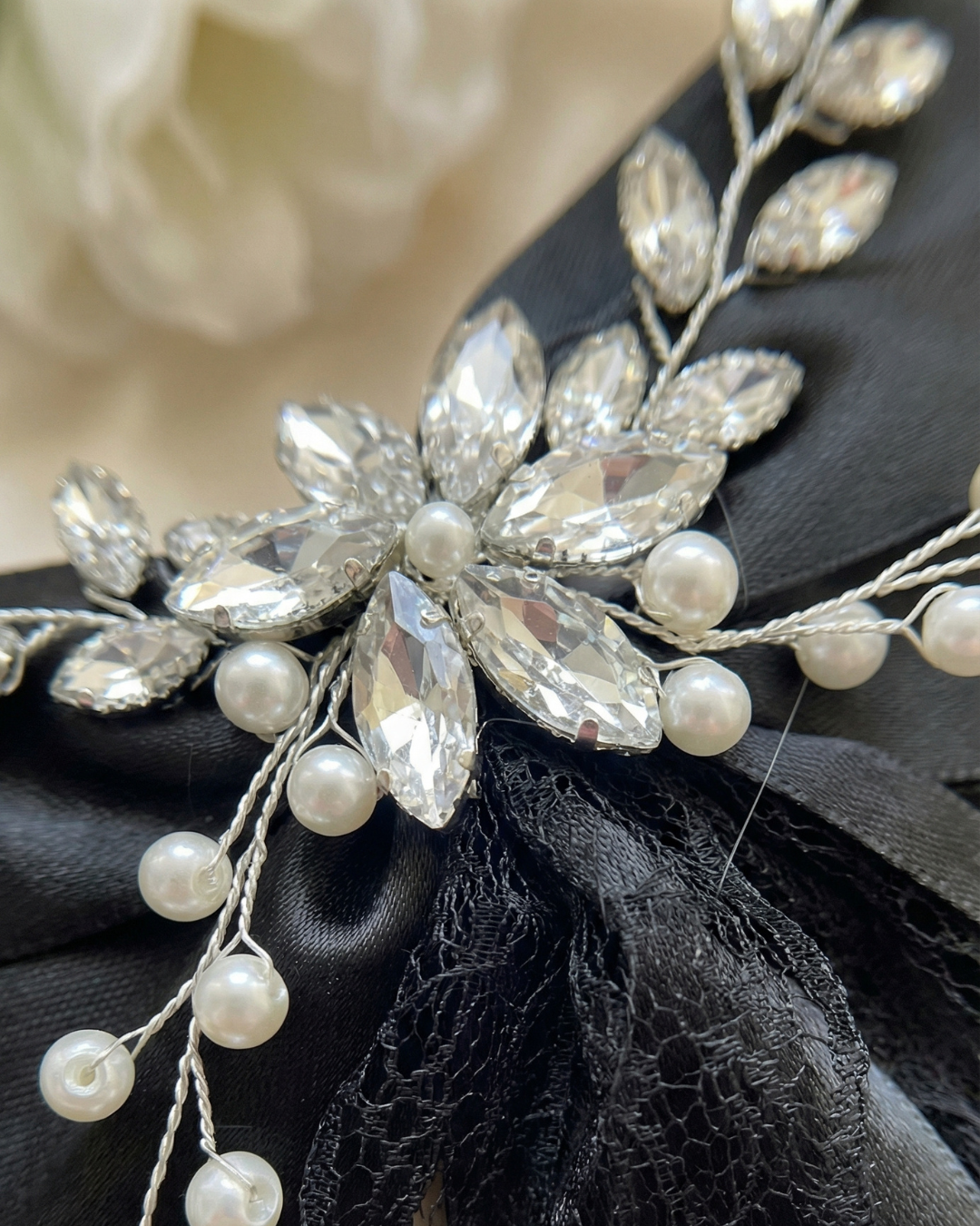 Midnight Silk Lace Bow Hair Clip — Pearls Glam Studio, view 6 of 6