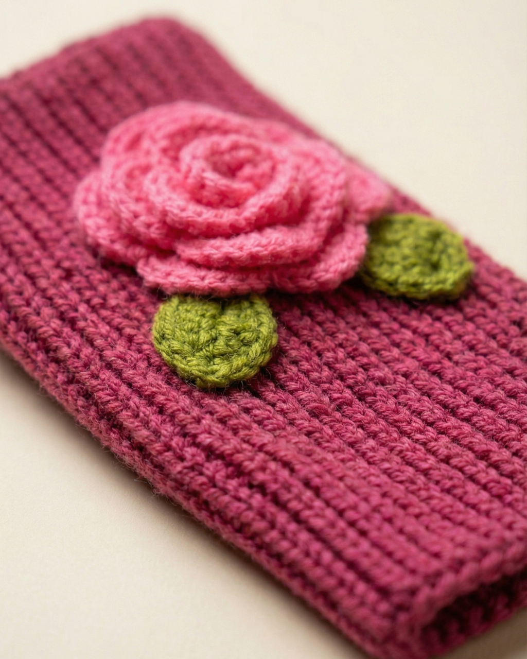 Handmade Wool Knit Fingerless Gloves – Pink Rose (Pair) — Pearls Glam Studio, view 1 of 4
